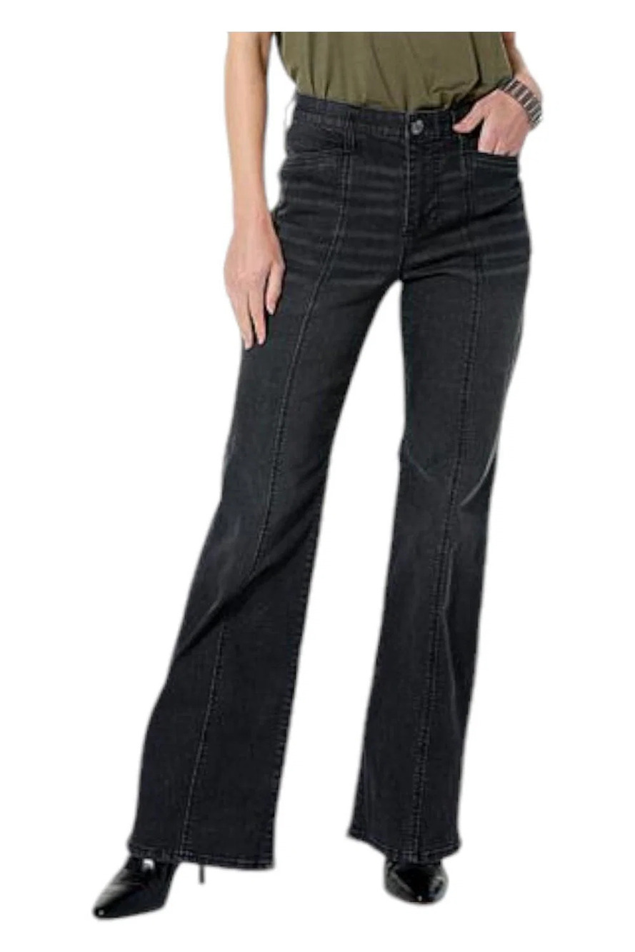 WynneDenim Women's Stretch Seamed Soft Flare Leg Jean Washed Black - Petite